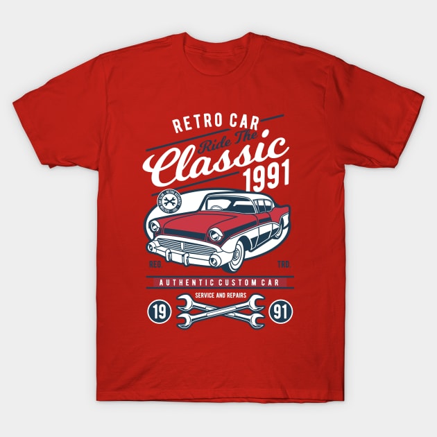 Retro Classic Car T-Shirt by LineXpressions